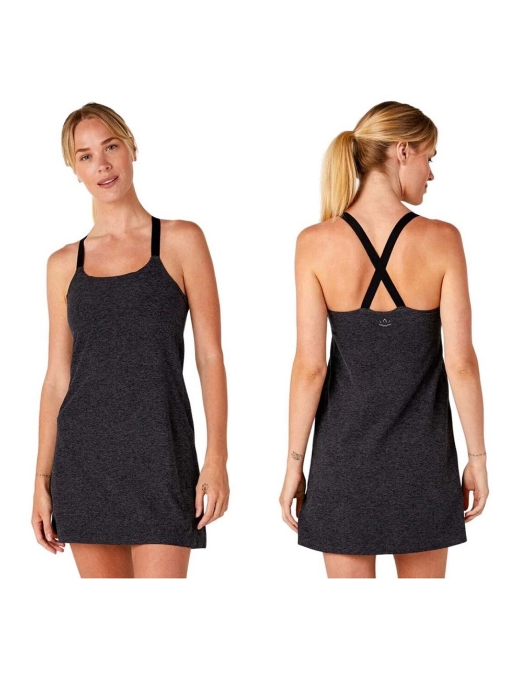 Beyond Yoga Spacedye Move It Dress Sz L charcoal gray black active dress shorts